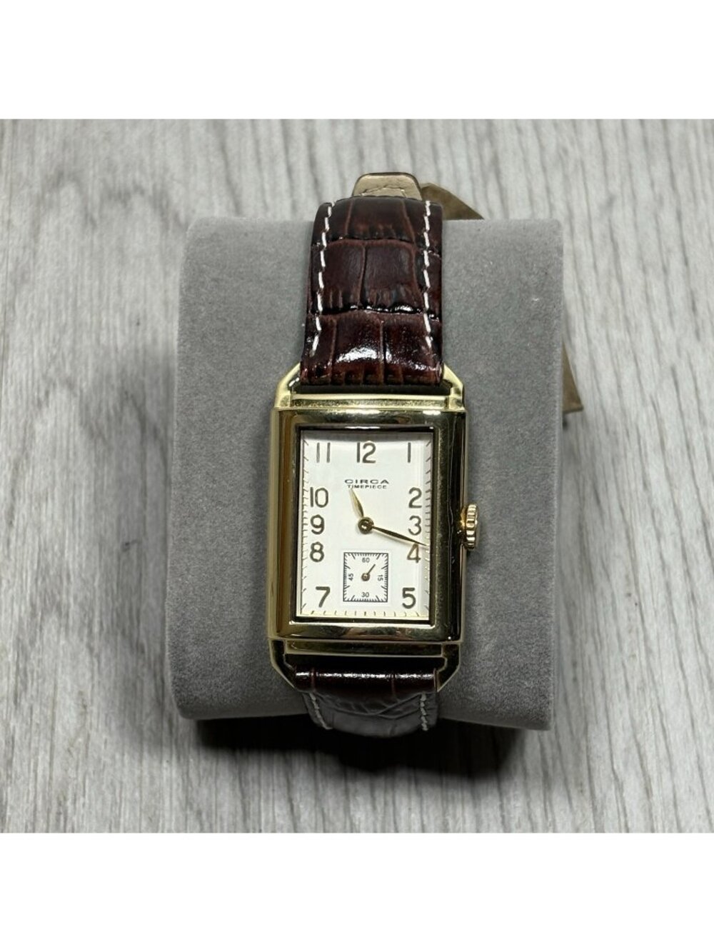 Circa Timepiece Watch Men 25mm Gold Tone Tank Leather Band CT103T Needs Battery